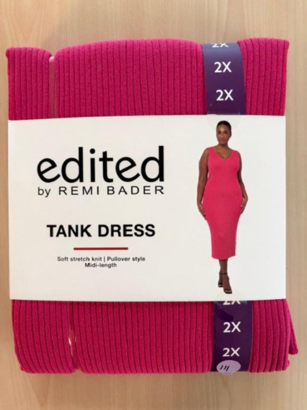 NWT Women's Edited Remi Bader Tank Dress Pink Size 2X XXL Midi Stretch MSRP $89
